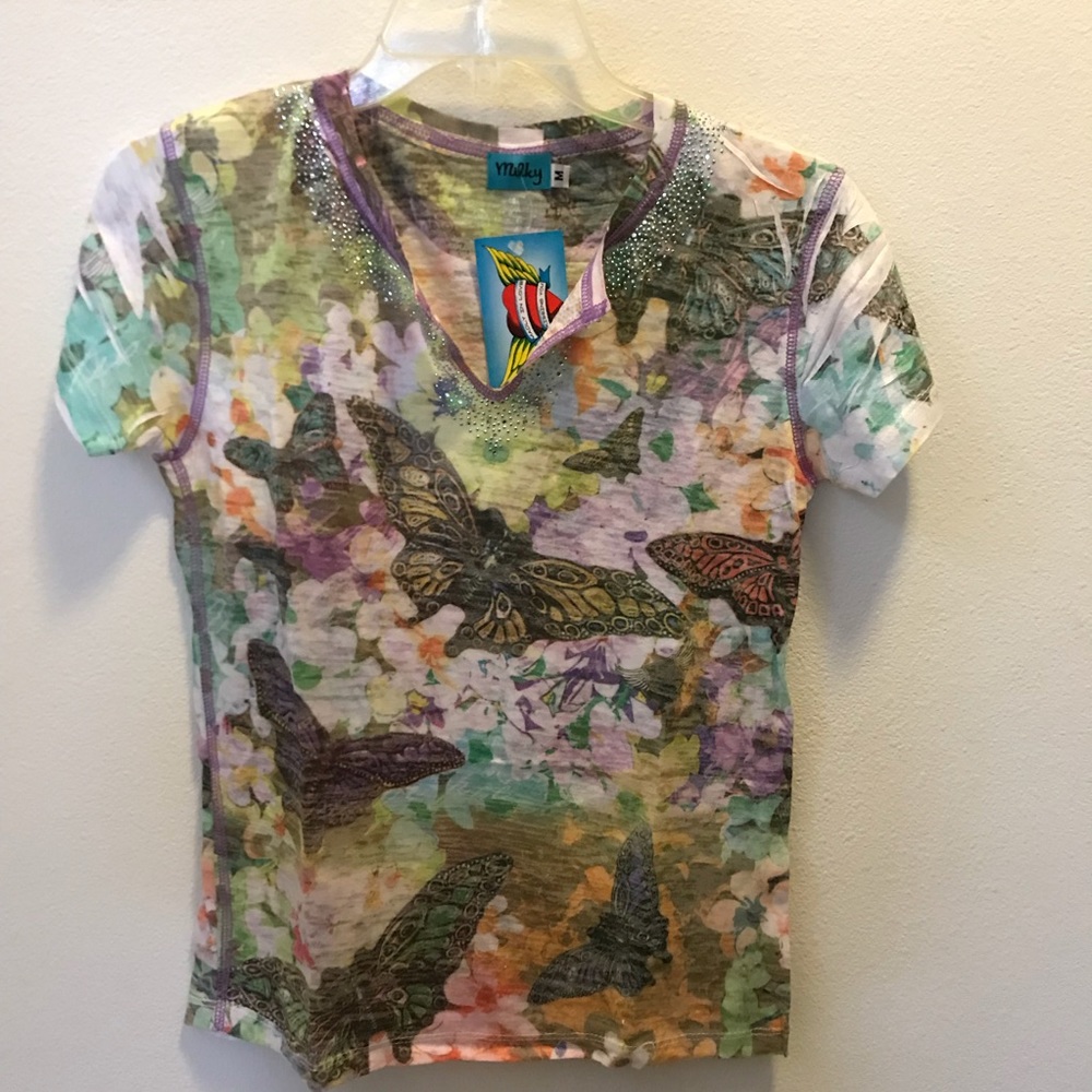 Milky brand butterfly jeweled t shirt